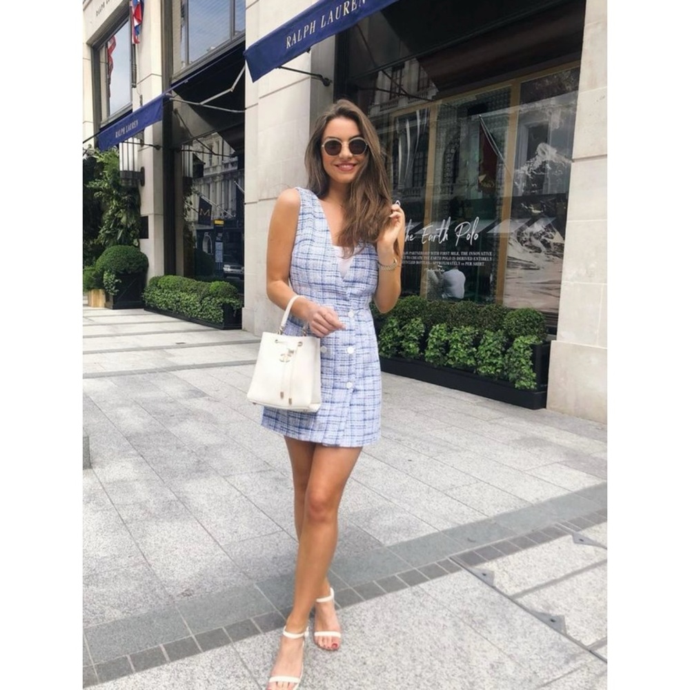 NWT Zara Tweed Plaid Pinafore Overall Mini Dress
